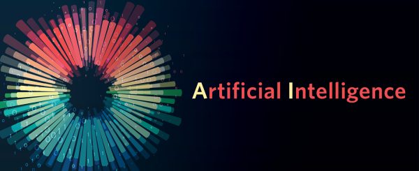 Image from USPTO AI report: "Artificial intelligence" on black background with ornamental iris design